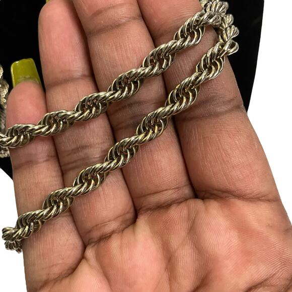 Vintage Monet Silver Tone Chunky Long Rope Chain Necklace - Picture 2 of 4